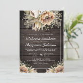 Neutrale aardse taupe bloemencode houten QR-code b Kaart (Staand voorkant)