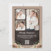 Neutrale aardse taupe bloemencode houten QR-code b Kaart (Achterkant)