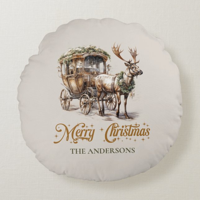 Neutrale aardse tinten groen en goud Rendier Rond Kussen (Voorkant)