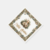 Neutrale aardse tinten groene kerst gouden kaars servet (Hoek)