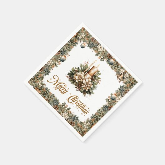 Neutrale aardse tinten groene kerst gouden kaars servet (Hoek)
