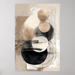 Neutrale Abstracte Cirkels Beige Zwart Minimalisti Poster