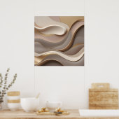 Neutrale Abstracte elegantie - gelaagde 3D-stroom  Poster (Keuken)