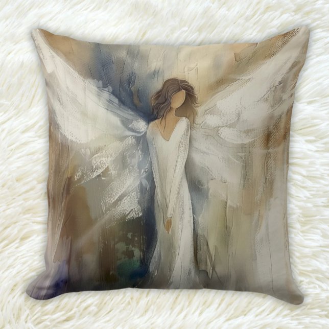 Neutrale Abstracte engelkleuren alle leeftijden Kussen (Abstract Angel Throw Pillow in Neutral Colors Appropriate for all ages)