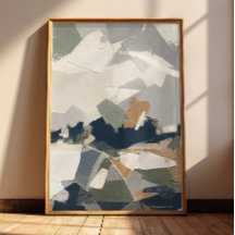 Neutrale abstracte kunst in grijs, crème en oker (
