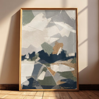 Neutrale abstracte kunst in grijs, crème en oker ( poster