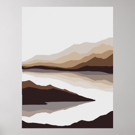 Neutrale Abstracte Mountain- en River Wall Art Poster (Voorkant)