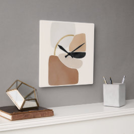 Neutrale Abstracte Vormen | Minimalistische Modern Vierkante Klok
