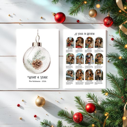 Neutrale Aquarel Denneappel Jaaroverzicht Vakantie Feestdagenkaart