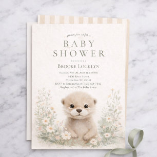 Neutrale Aquarel Otter Baby Shower   Bos Kaart