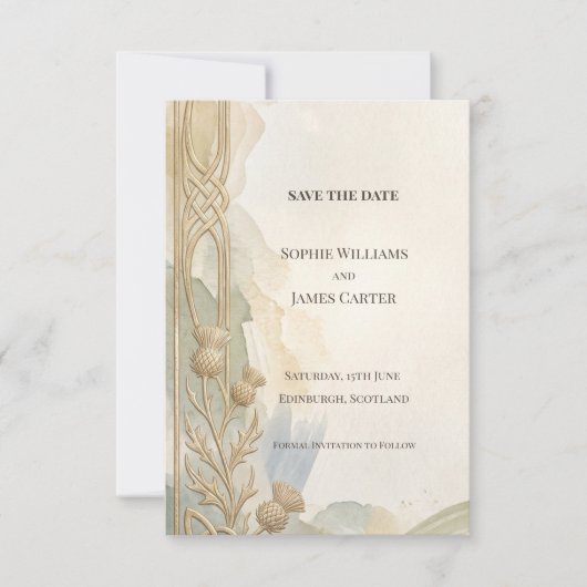 Neutrale Art Deco bloemige Save The Date kaart (Voorkant)