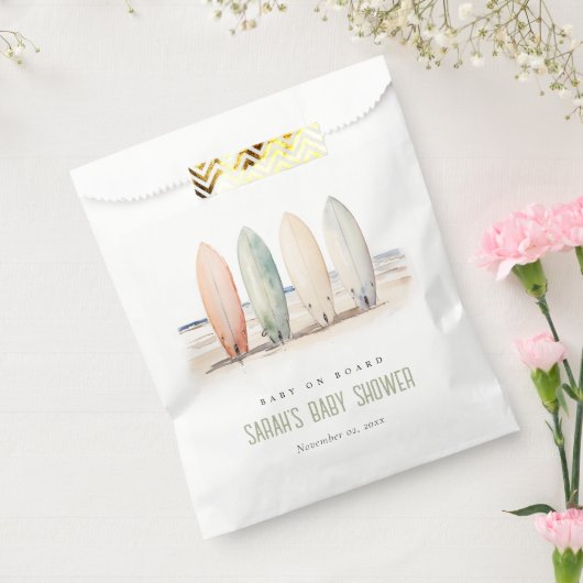 Neutrale Baby aan boord van het Surfboard Baby sho Bedankzakje (Gezegeld)