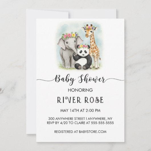 NEUTRALE BABY DIERENDOUCHE UITNODIGING (Voorkant)