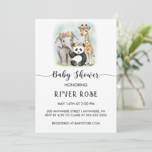 NEUTRALE BABY DIERENDOUCHE UITNODIGING (Staand voorkant)