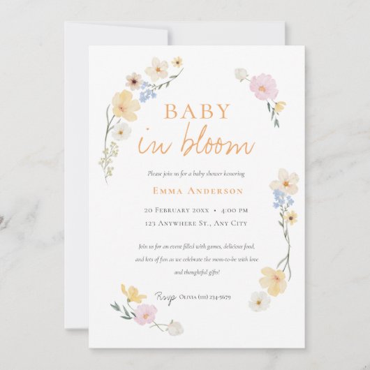 Neutrale Baby in bloei baby shower Uitnodiging (Voorkant)