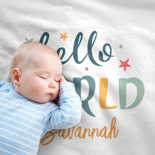 Neutrale baby shower baby met eigen naam fleece deken