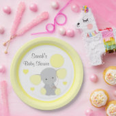 Neutrale Baby shower Geel Geel Grijze olifant Papieren Bordje (Feest)