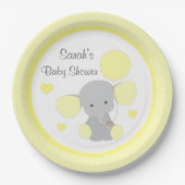 Neutrale Baby shower Geel Geel Grijze olifant Papieren Bordje (Voorkant)