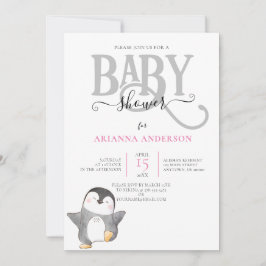 NEUTRALE BABY SHOWER INVITATIE KUTE PENQUIN GENDER KAART