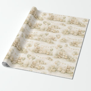 Neutrale Baby Shower Teddybeer Feestpatroon Cadeaupapier