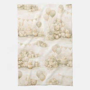 Neutrale baby shower teddybeer feestpatroon theedoek