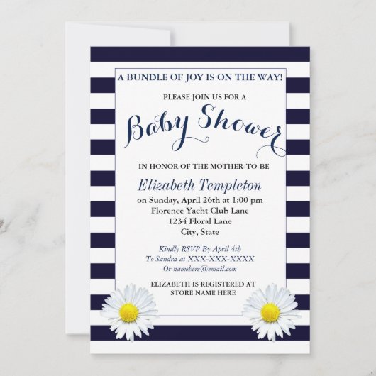 Neutrale Baby shower van Navy Floral Kaart (Voorkant)