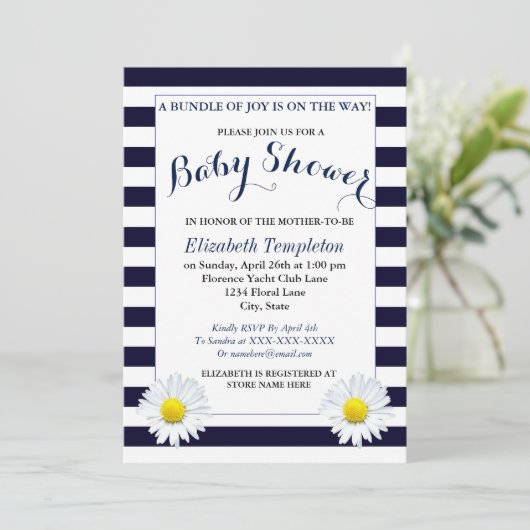 Neutrale Baby shower van Navy Floral Kaart (Staand voorkant)