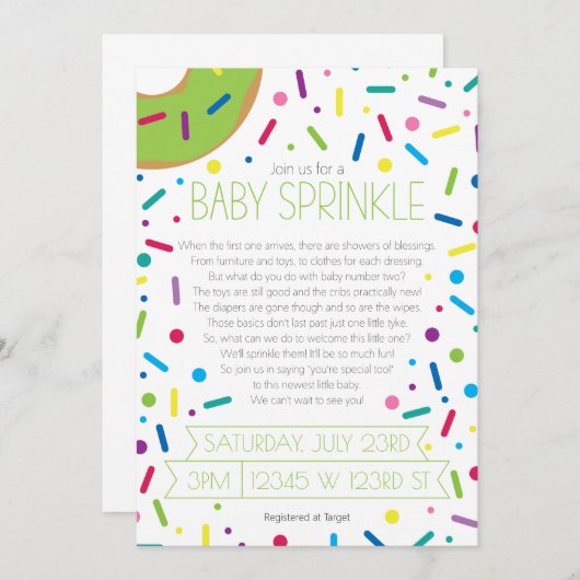 Neutrale Baby Sprinkle Uitnodiging (Voorkant / Achterkant)