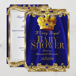 Neutrale babyfeest Royal Blue Edelsteen Gouden Kro Kaart
