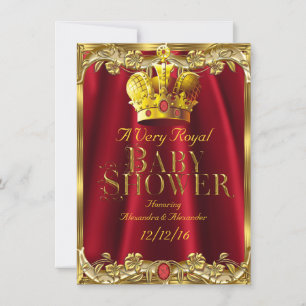 Neutrale babyfeest royale rode edelsteen gouden kr kaart