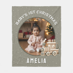 Neutrale Baby's 1e Kerstmis Trein Aandenken Foto Fleece Deken