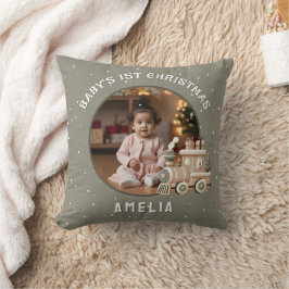Neutrale Baby's 1e Kerstmis Trein Aandenken Foto Kussen