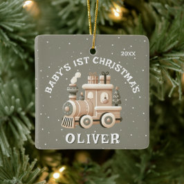 Neutrale Baby's 1e Kerstmis Trein Aandenken Keramisch Ornament