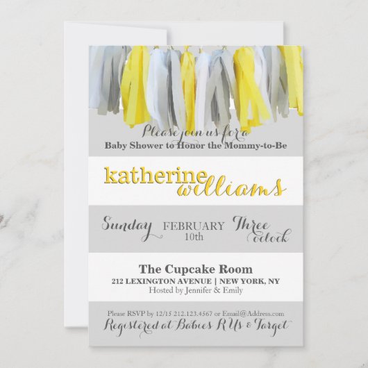 Neutrale babyshower uitnodiging kwastengarland (Voorkant)