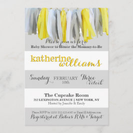 Neutrale babyshower uitnodiging kwastengarland