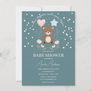 Neutrale babyshower uitnodiging teddybeer sterren