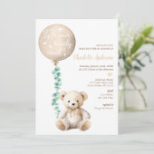 Neutrale Bearly Wait Eucalyptus Baby shower Uitnod Kaart (Staand voorkant)
