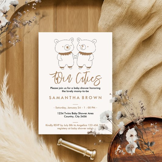 Neutrale Beer Tweeling Baby Shower Kaart