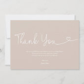 Neutrale Beige aardetoon Baby Shower Script Hart Bedankkaart (Voorkant)