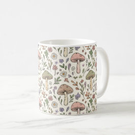 Neutrale Beige Aardse Paddenstoel Naadloos Patroon Koffiemok