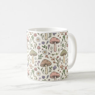 Neutrale Beige Aardse Paddenstoel Naadloos Patroon Koffiemok