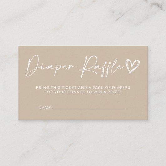 Neutrale beige Baby shower Diaper Raffle Kaart (Voorkant)