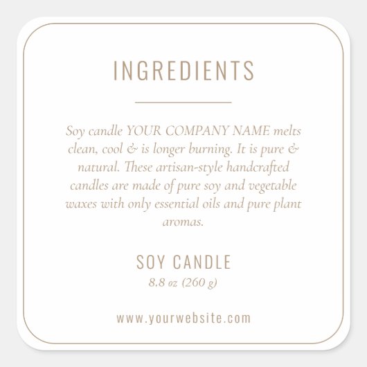 Neutrale beige bestanddelen Productetiket Vierkante Sticker (Voorkant)