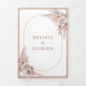 Neutrale Beige Bloemen Boho Pampas QR Code Bruilof Drieluik Uitnodiging (Cover)