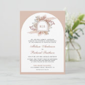 Neutrale Beige Bloemige Boho Pampas QR Code Trouwe Kaart (Staand voorkant)