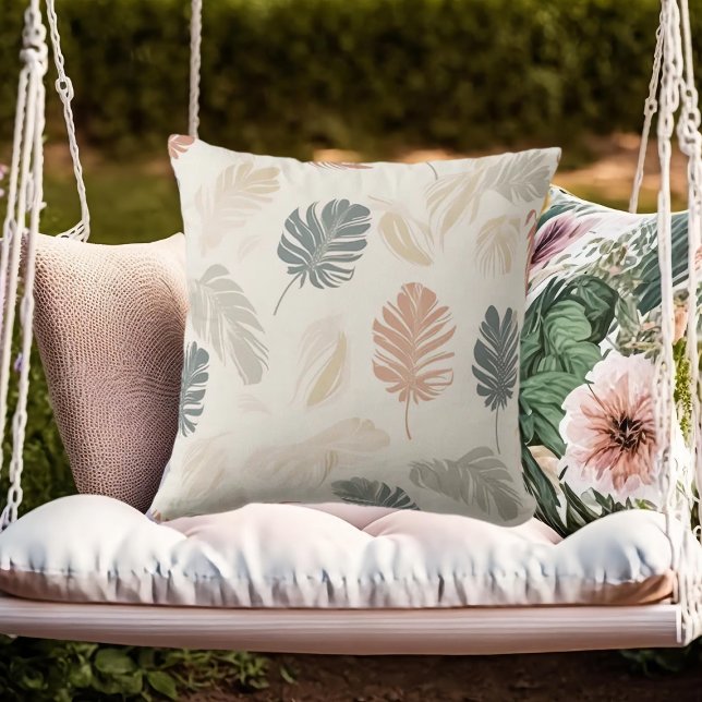 Neutrale beige boho bladeren kussen (Creator heeft geüpload)