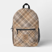 Neutrale Beige Bruine Taupe Plaid Gingham Patroon Bedrukte Rugzak (Voorkant)