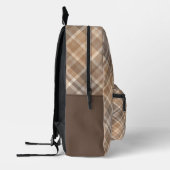 Neutrale Beige Bruine Taupe Plaid Gingham Patroon Bedrukte Rugzak (Links)