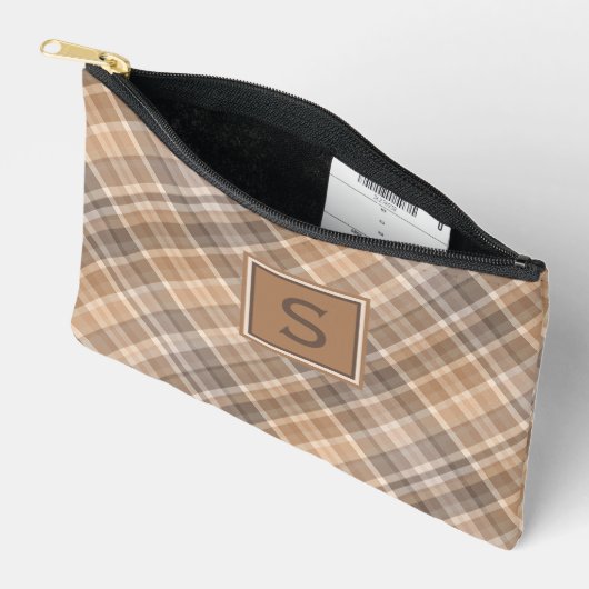 Neutrale Beige Bruine Taupe Plaid Gingham Patroon Etui (Open)