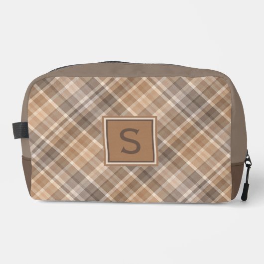 Neutrale Beige Bruine Taupe Plaid Gingham Patroon Toilettasje (Voorkant)